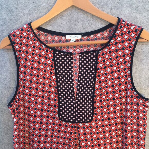 Max Studio Dress Summer Sleeveless Shift, Women's Size S Red Navy Split Neckline - Picture 2 of 10